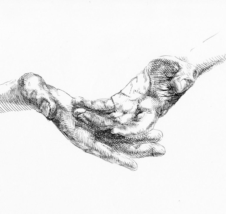 Mariya Marinova disegno Mani, penna ad inchiostro di china su carta, 25 cm x 35 cm, 2020