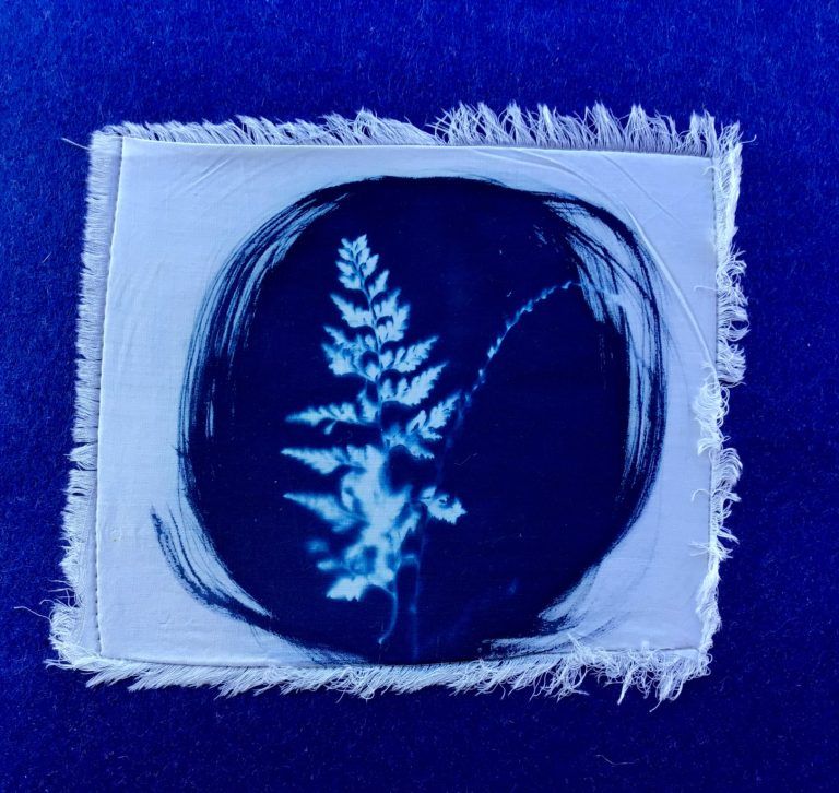 Mariya Marinova Libro d’artista “Herbarium”, Mariya Marinova, stampa tessile, cianotipo su tessuto, 40 cm x 40 cm, 2022, particolare